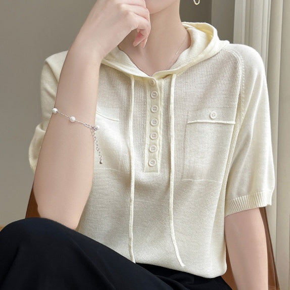 Knitted Summer Casual Simple Base Short-Sleeve Top