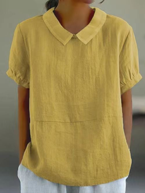 Collared Shirt Women's Short-sleeved Cotton Top
