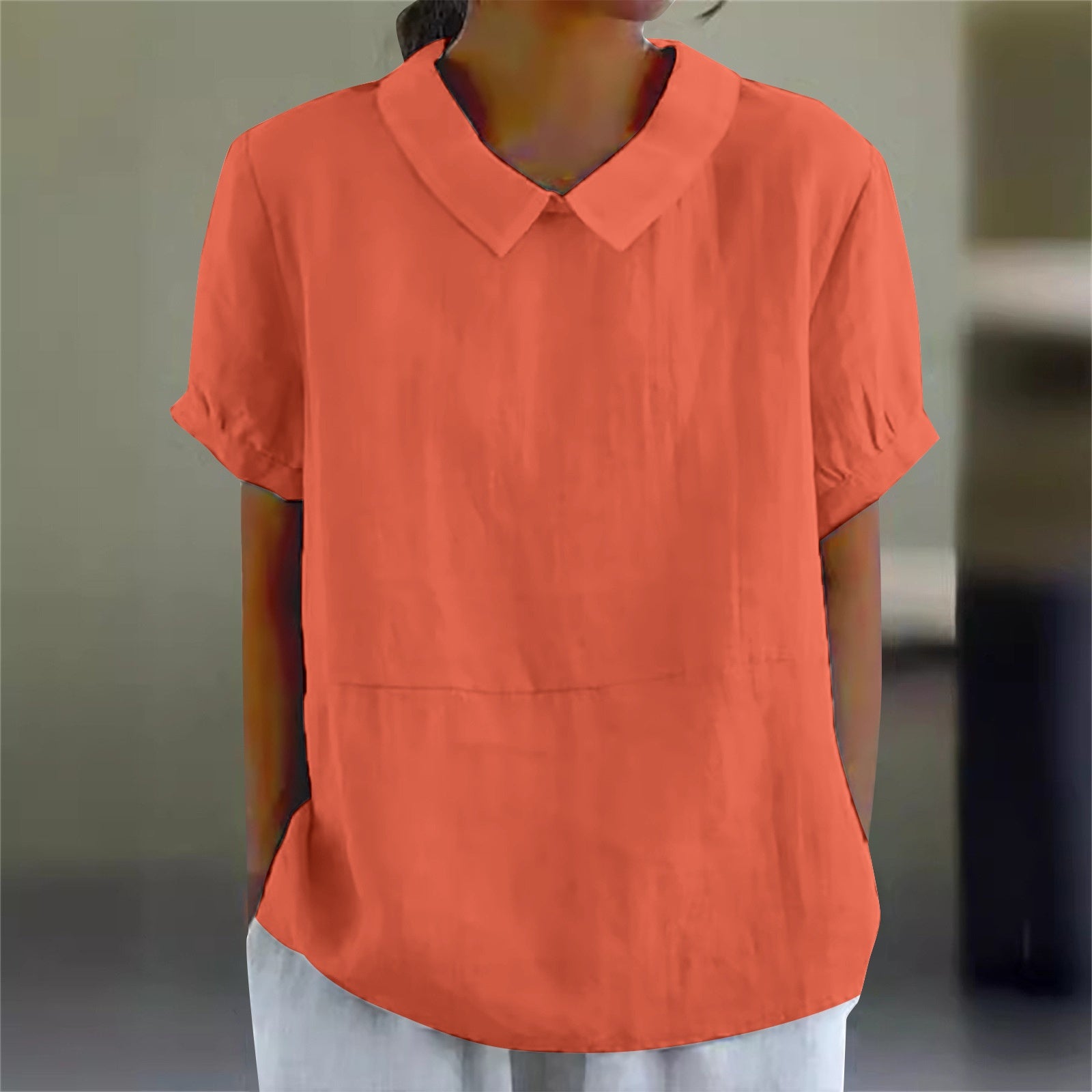 Collared Shirt Women's Short-sleeved Cotton Top