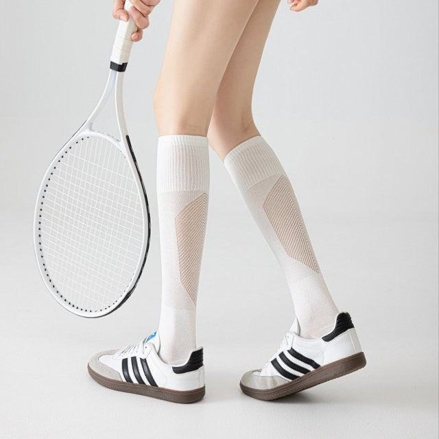 Sporty Functional Calf Socks For Women, Summer-Only Compression Long Socks With Elastic Shaping, Ideal For Fitness, Running And Skipping Rope