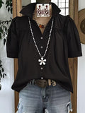 Summer New Womens Casual Loose Fashion Pleated Solid Color Patchwork Short-Sleeve Shirt