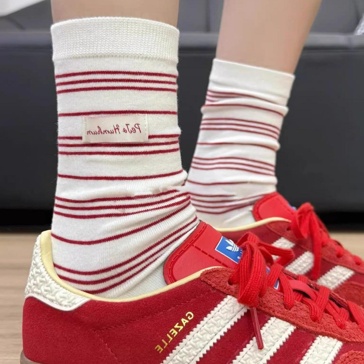 Korean INS-style Striped Seamless Women's Mid-calf Socks, Spring And Autumn Pure Cotton, Japanese Cute Versatile Slouch Long Socks