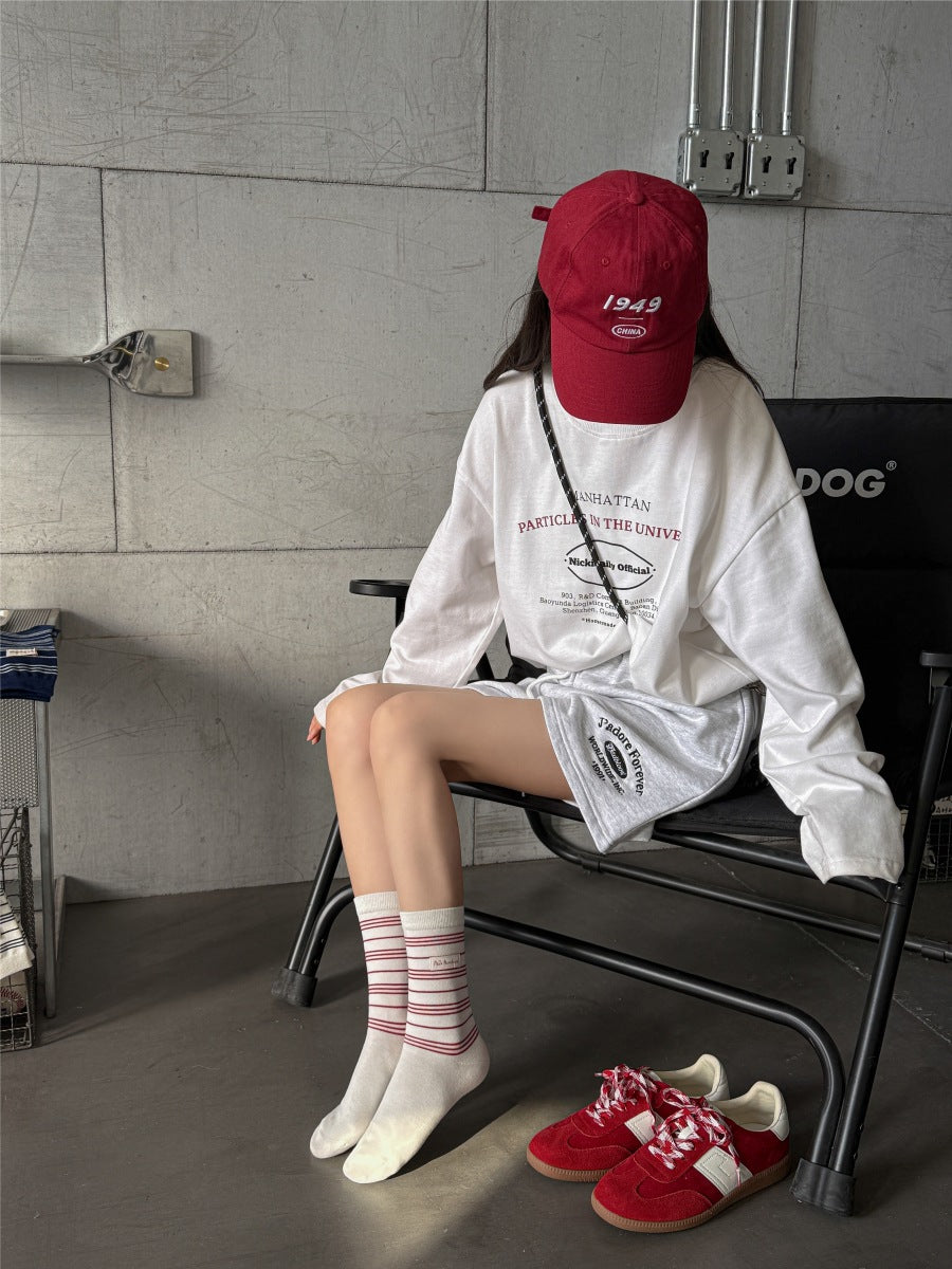 Korean INS-style Striped Seamless Women's Mid-calf Socks, Spring And Autumn Pure Cotton, Japanese Cute Versatile Slouch Long Socks