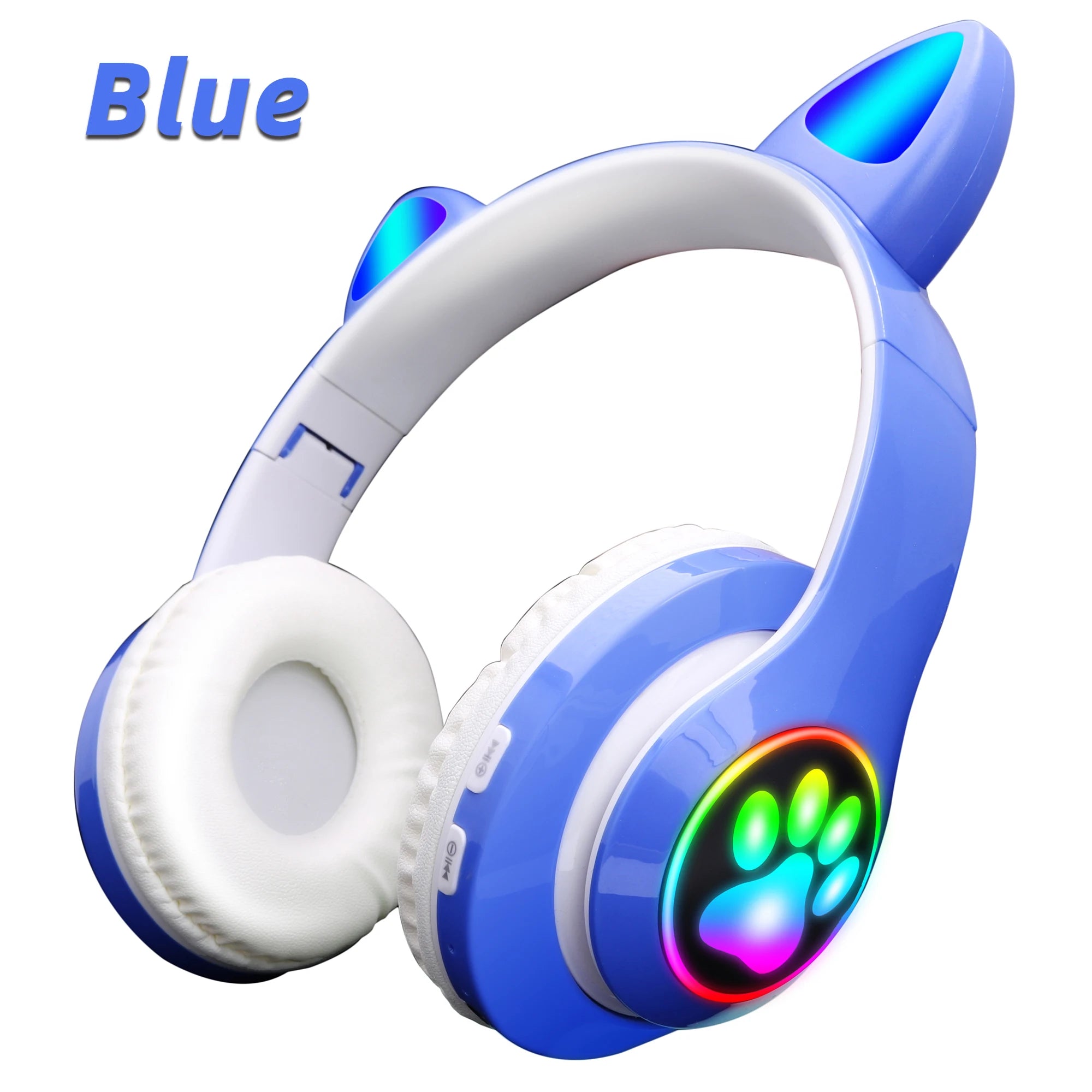 Pink Cute Cat Ears Wireless Headphone Bluetooth-compatible Headset Stereo Foldable Earphone with Microphone Music Kid Girl Gift