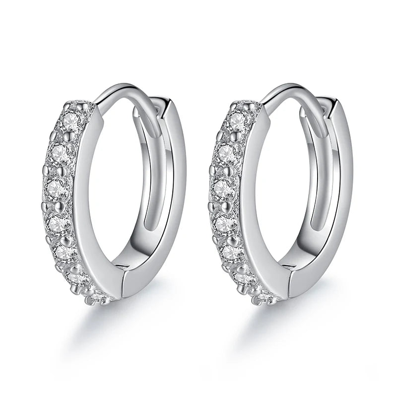 100%  Real 925 Sterling Silver Hoop Earrings for Women Round Circle Earring Zircon Piercing Earings Personalized Trend Jewelry