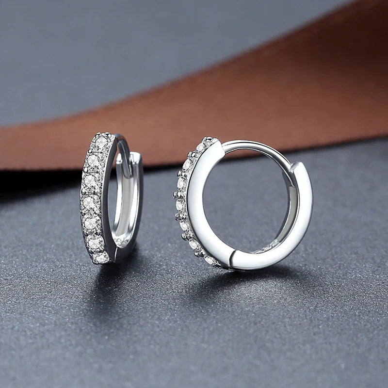 100%  Real 925 Sterling Silver Hoop Earrings for Women Round Circle Earring Zircon Piercing Earings Personalized Trend Jewelry