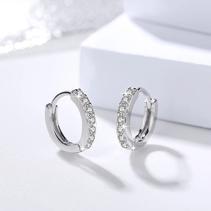 100%  Real 925 Sterling Silver Hoop Earrings for Women Round Circle Earring Zircon Piercing Earings Personalized Trend Jewelry