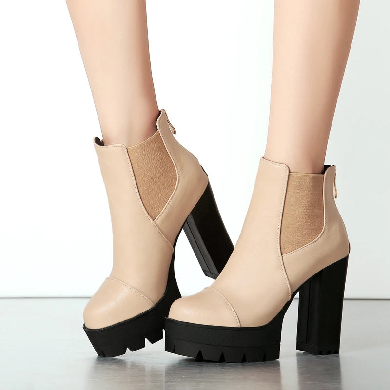 Autumn botas Custom Roma Boots Women High Heel Platform Shoes Woman Round Toe Ankle Boots Thick Heels Winter Women WSH3679