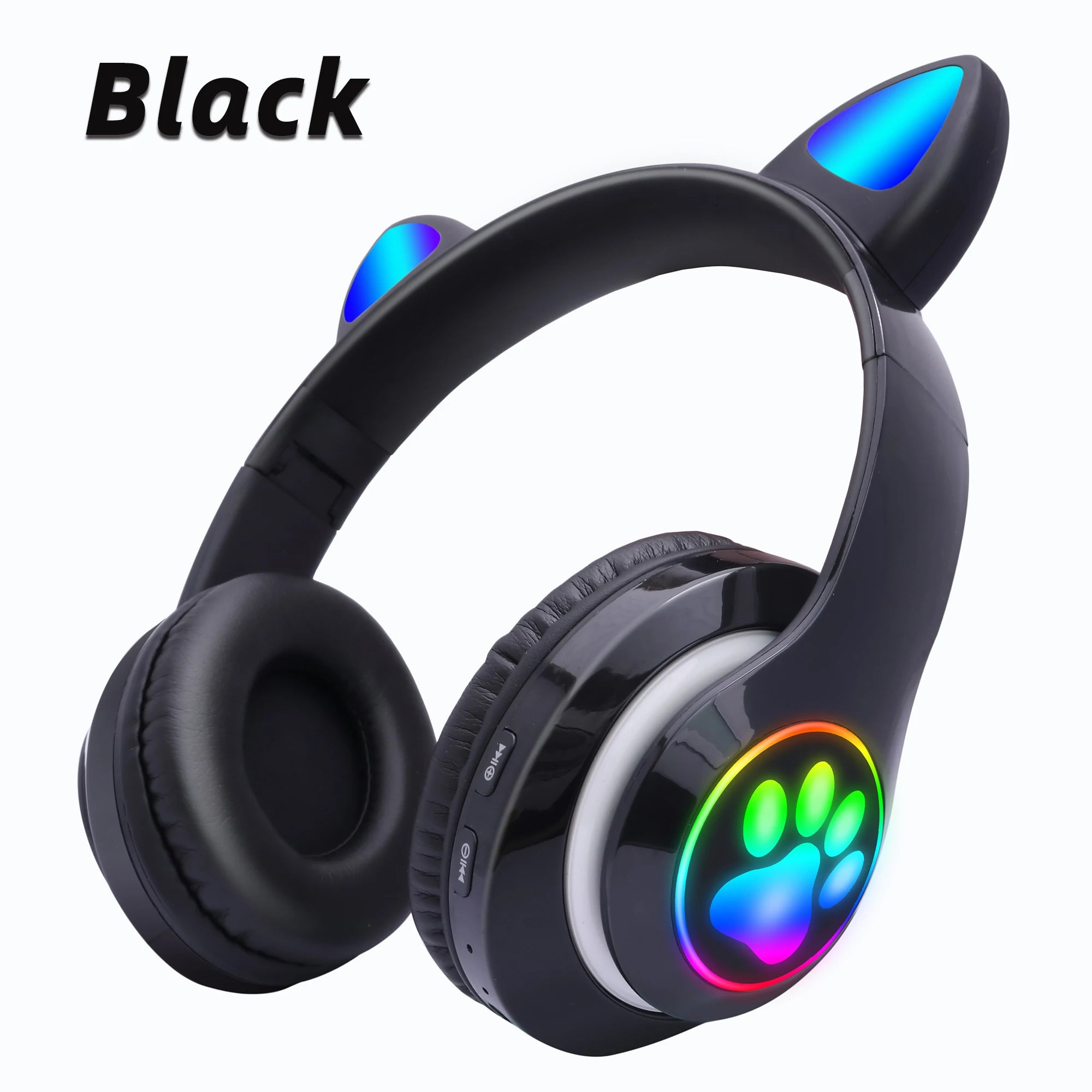 Pink Cute Cat Ears Wireless Headphone Bluetooth-compatible Headset Stereo Foldable Earphone with Microphone Music Kid Girl Gift