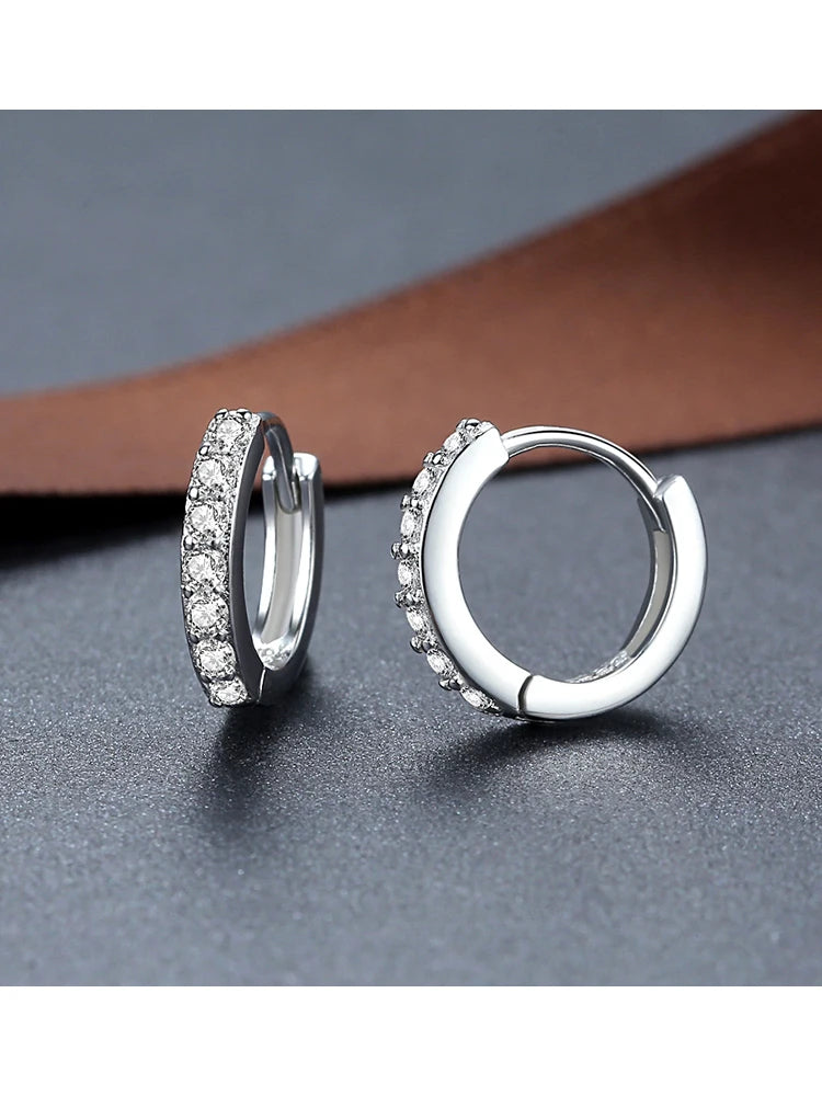 100%  Real 925 Sterling Silver Hoop Earrings for Women Round Circle Earring Zircon Piercing Earings Personalized Trend Jewelry