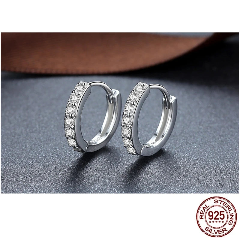 100%  Real 925 Sterling Silver Hoop Earrings for Women Round Circle Earring Zircon Piercing Earings Personalized Trend Jewelry
