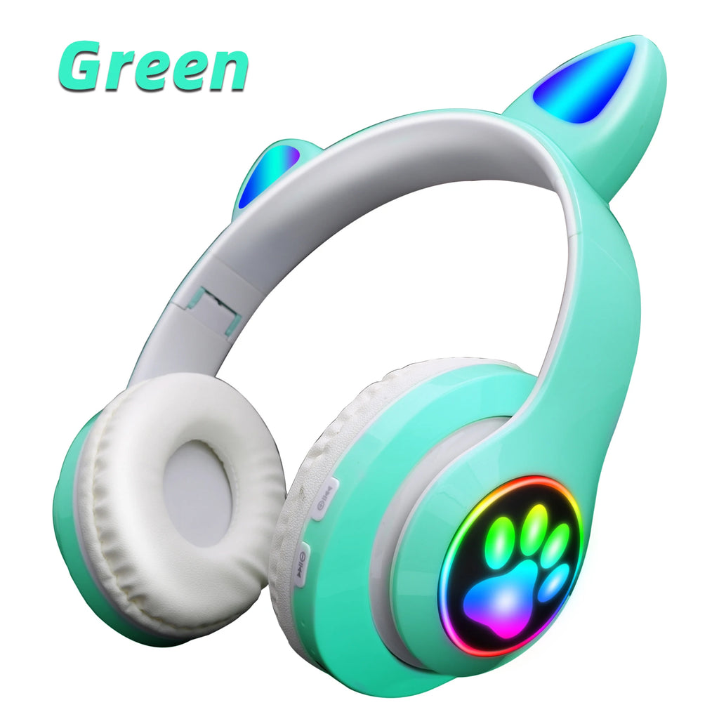 Pink Cute Cat Ears Wireless Headphone Bluetooth-compatible Headset Stereo Foldable Earphone with Microphone Music Kid Girl Gift