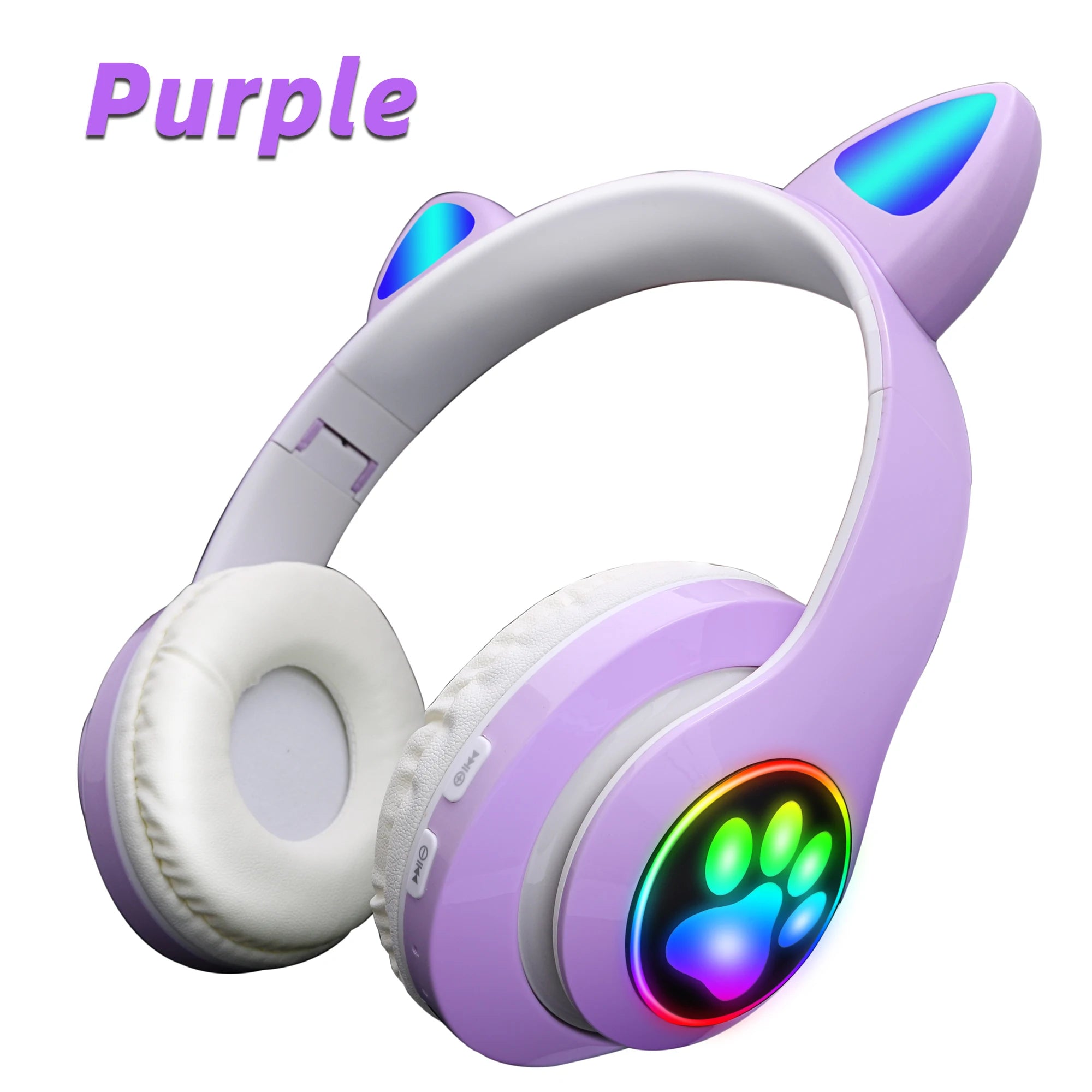Pink Cute Cat Ears Wireless Headphone Bluetooth-compatible Headset Stereo Foldable Earphone with Microphone Music Kid Girl Gift