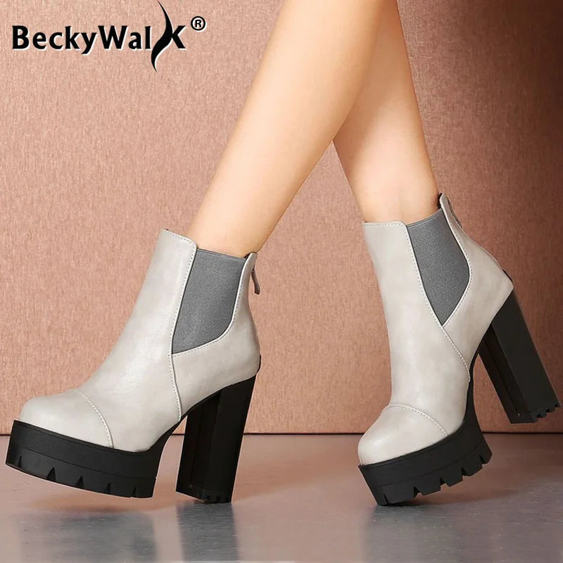Autumn botas Custom Roma Boots Women High Heel Platform Shoes Woman Round Toe Ankle Boots Thick Heels Winter Women WSH3679