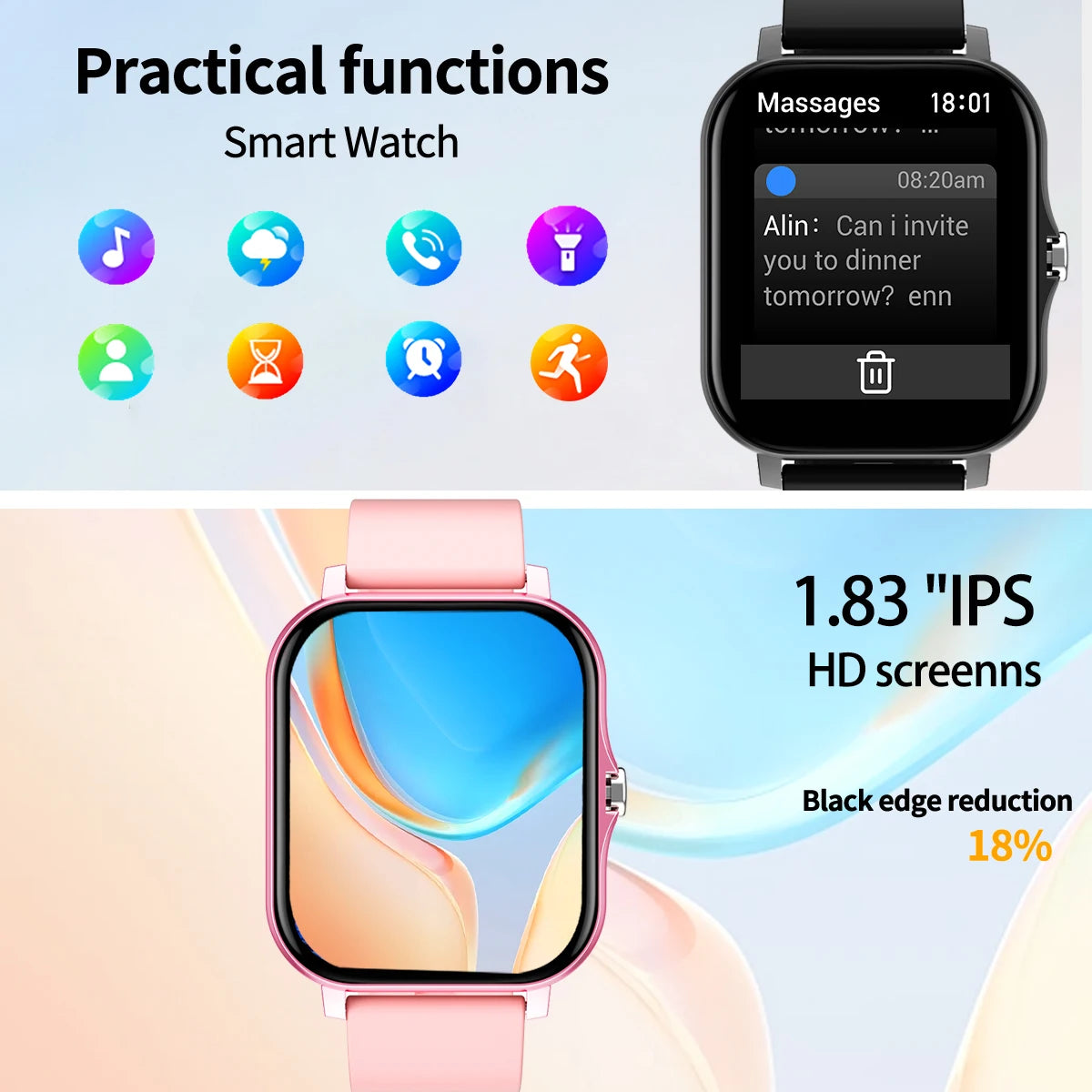 HOT 2025 Smart watch, multi-sport mode, message reminder, multiple APP reminders, suitable for men and women