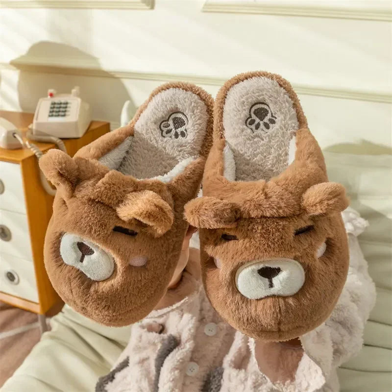 Home Slipper Womens Teddy Bear Winter Warm Plush Contton Indoor Funny Fuzzy Floor House Room Shoes Flat Female Men Male Platform