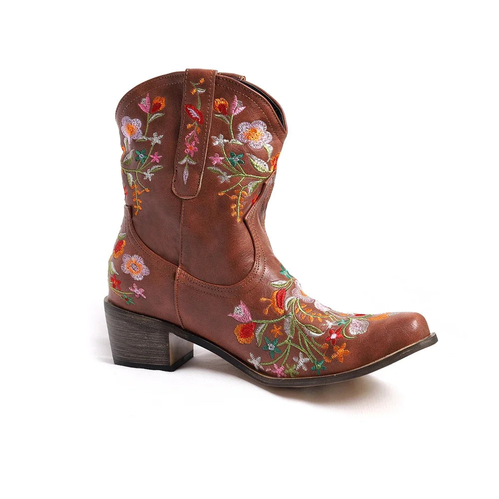 Women Cowboy Boots Luxury Embroidery Pointed Toe Winter Boots Ladies Shoes Comfortable Designer Botas Outdoor Skidproof Wearable