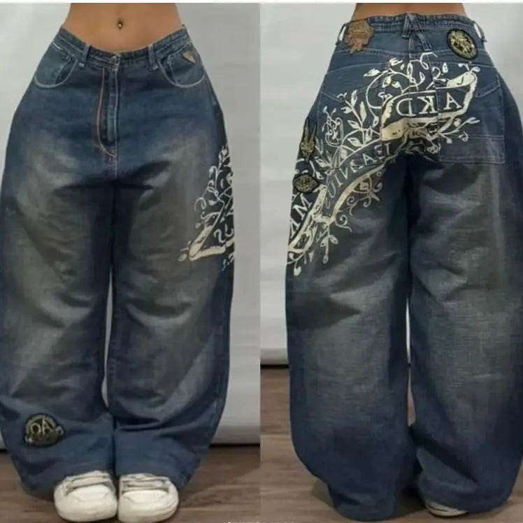Korean Style Retro Washed Blue Elastic Jeans Women's Y2K Explosions Popular Harajuku hip-hop Gothic Casual Joker Street Wear