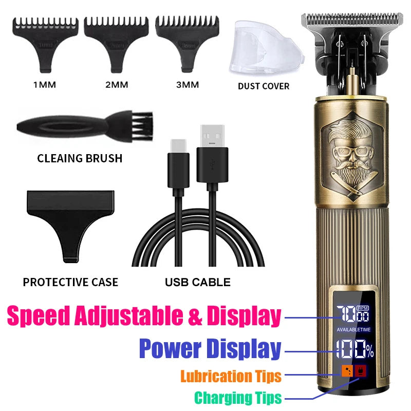 Professional Hair Cutting Machine Vintage T9 Hair Clipper Cutting Machine For Men Shaver Trimmer Rechargeable Carving Mark Razor