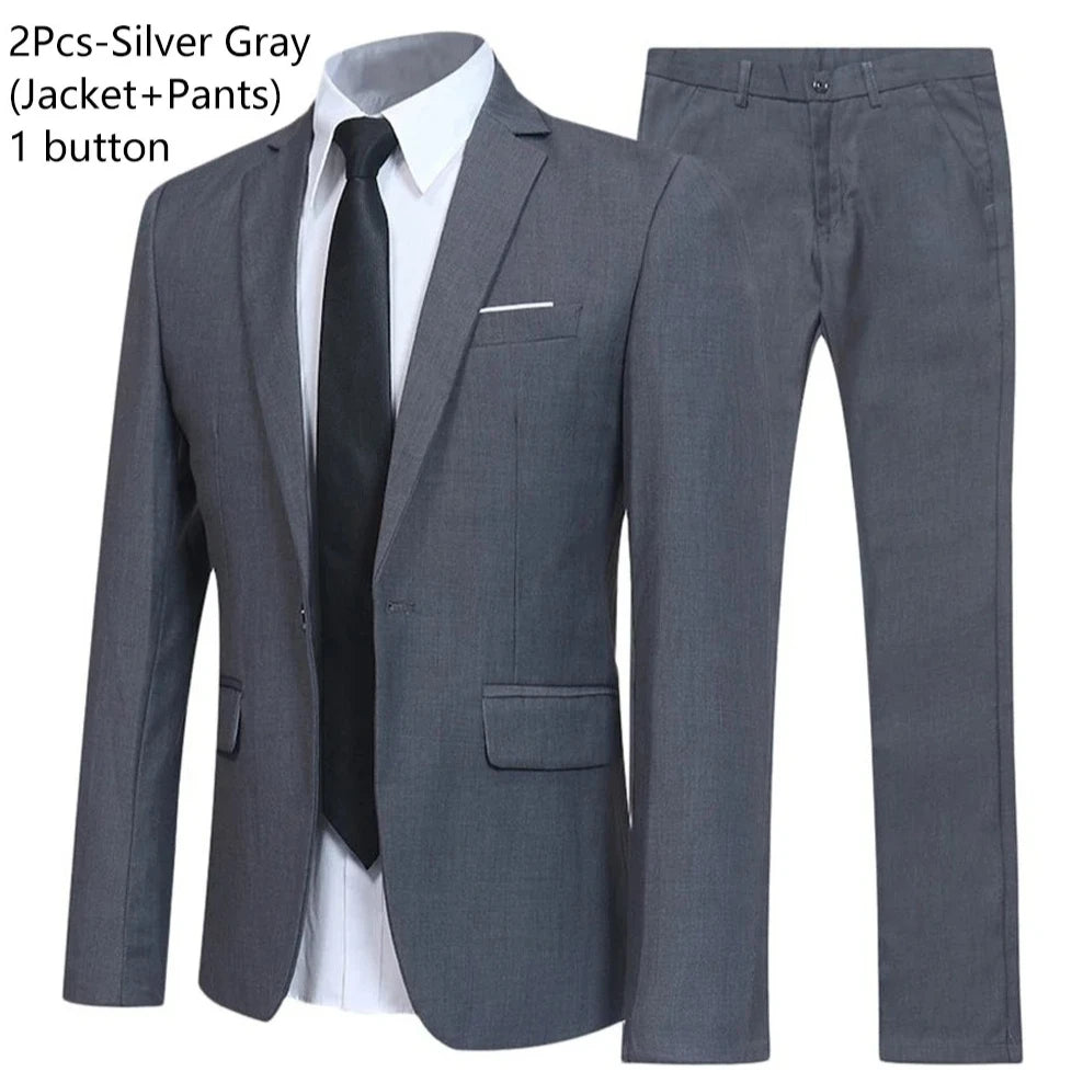 Men Suits Set Jackets Pants 2 Pieces Elegant For Wedding Slim Fit Blazers Formal Outfit Fashion Classic Full 2025 Costume