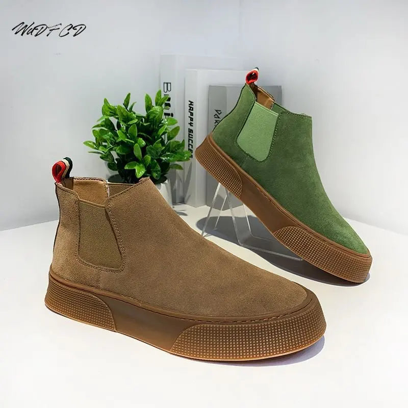 High Top Sneakers Men Winter Plush Boots Fashion Casual Nubuck Leather Breathable Height Increased Flat Platform Board Shoes
