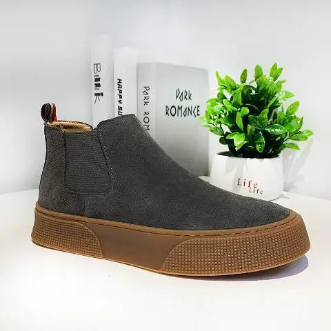 High Top Sneakers Men Winter Plush Boots Fashion Casual Nubuck Leather Breathable Height Increased Flat Platform Board Shoes