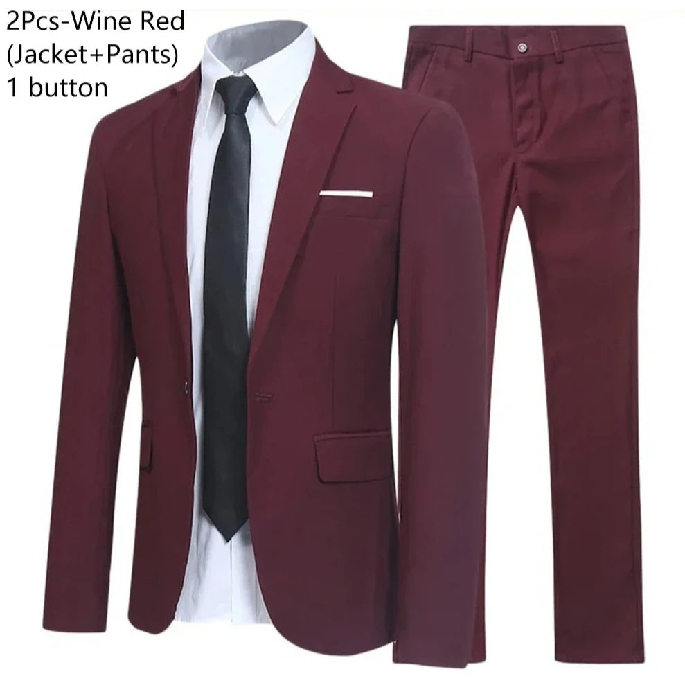 Men Suits Set Jackets Pants 2 Pieces Elegant For Wedding Slim Fit Blazers Formal Outfit Fashion Classic Full 2025 Costume