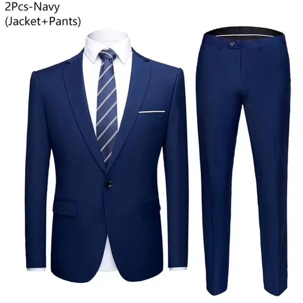 Men Suits Set Jackets Pants 2 Pieces Elegant For Wedding Slim Fit Blazers Formal Outfit Fashion Classic Full 2025 Costume