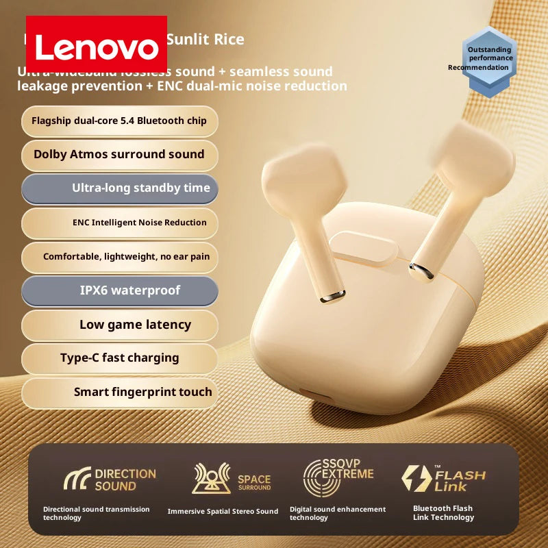 Lenovo Wireless Bluetooth 5.3 Earbuds TWS Hi-Fi High-Quality Sports Earbuds Large Battery Capacity, Extra-Long Standby Time