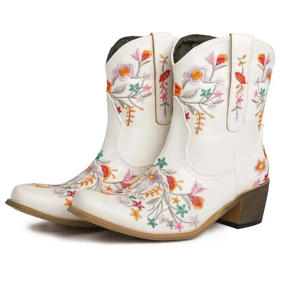 Women Cowboy Boots Luxury Embroidery Pointed Toe Winter Boots Ladies Shoes Comfortable Designer Botas Outdoor Skidproof Wearable