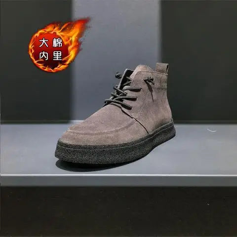 High Top Sneakers Men Winter Plush Boots Fashion Casual Nubuck Leather Breathable Height Increased Flat Platform Board Shoes