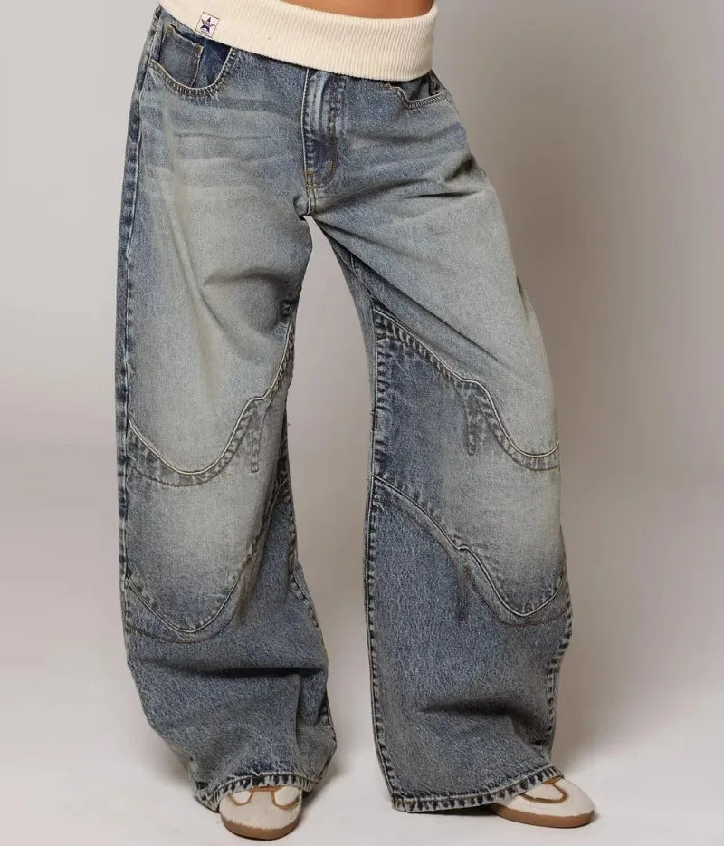 Korean Style Retro Washed Blue Elastic Jeans Women's Y2K Explosions Popular Harajuku hip-hop Gothic Casual Joker Street Wear
