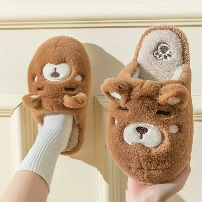 Home Slipper Womens Teddy Bear Winter Warm Plush Contton Indoor Funny Fuzzy Floor House Room Shoes Flat Female Men Male Platform