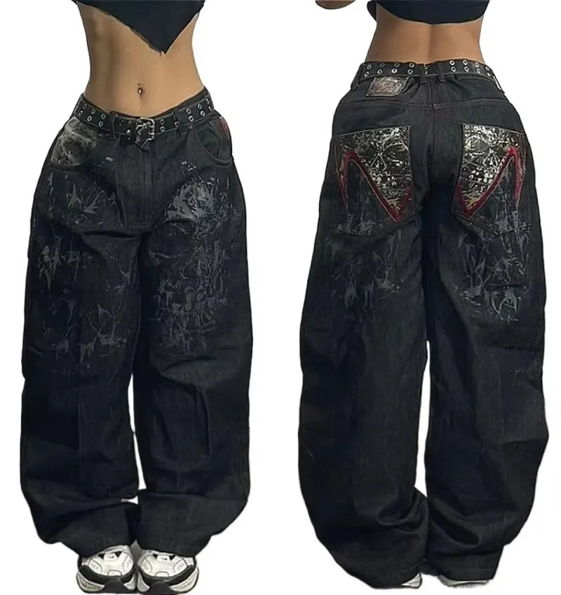 Korean Style Retro Washed Blue Elastic Jeans Women's Y2K Explosions Popular Harajuku hip-hop Gothic Casual Joker Street Wear