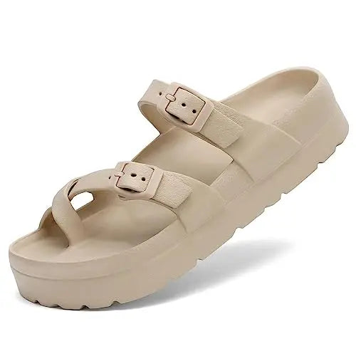 Kidmi Summer Women's Platform Sandals Comfort Foam Slides Lightweight Thick Soles Cloud Sandals Adjustable Buckle Cushion Sandal