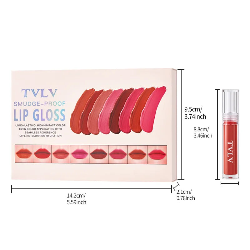 8PCS Non-Stick Cup Liquid Lipstick Set Waterproof Long Lasting Velvet Matte Lip Gloss High Pigment Lip Tint Cosmetics Makeup Kit