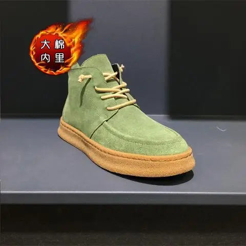 High Top Sneakers Men Winter Plush Boots Fashion Casual Nubuck Leather Breathable Height Increased Flat Platform Board Shoes