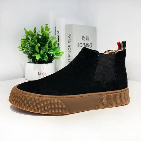 High Top Sneakers Men Winter Plush Boots Fashion Casual Nubuck Leather Breathable Height Increased Flat Platform Board Shoes