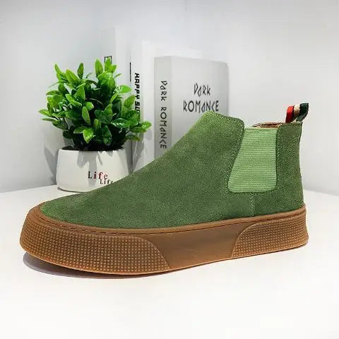 High Top Sneakers Men Winter Plush Boots Fashion Casual Nubuck Leather Breathable Height Increased Flat Platform Board Shoes