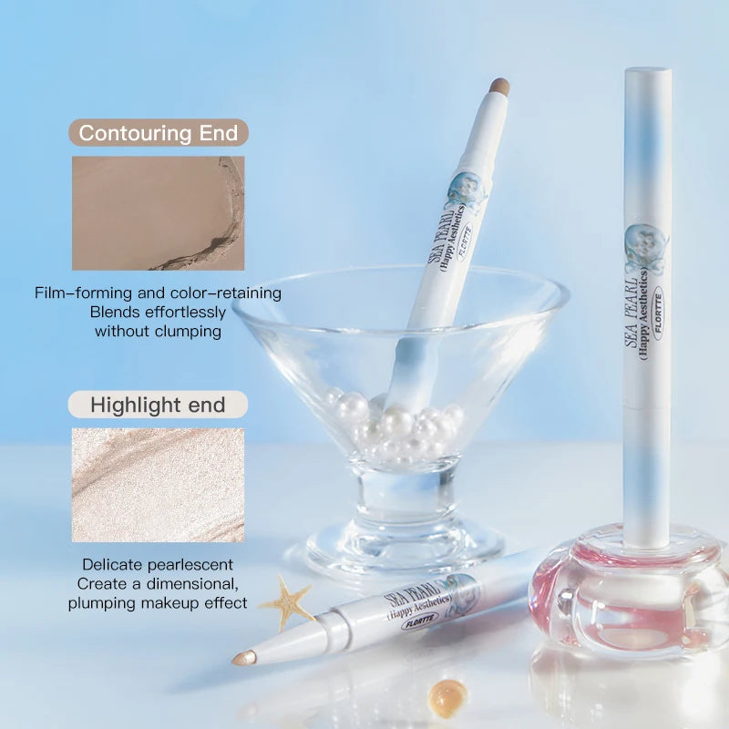 FLORTT2-in-1 Rotating Highlighter & Contour Stick, Portable Design, Face Shaping & Contouring Pen, Suitable for Makeup Beginners