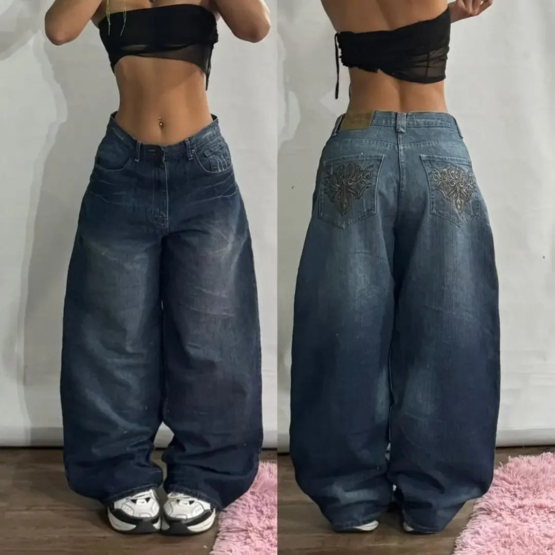 Korean Style Retro Washed Blue Elastic Jeans Women's Y2K Explosions Popular Harajuku hip-hop Gothic Casual Joker Street Wear