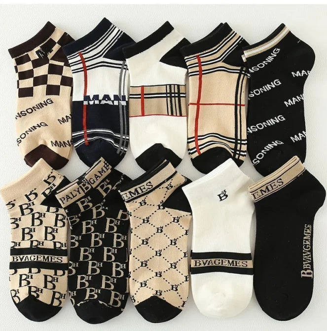10 pairs of socks men's summer socks ins tide versatile high-value korean version cool trend low-top men's boat socks EU36-44