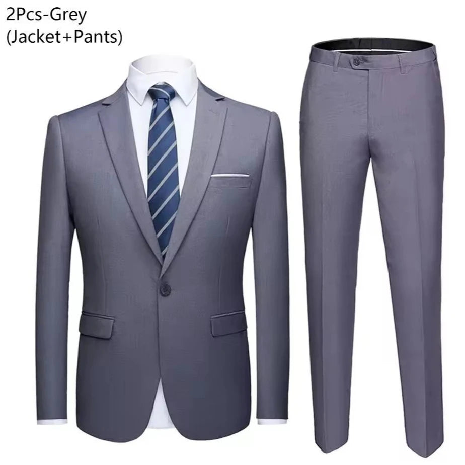 Men Suits Set Jackets Pants 2 Pieces Elegant For Wedding Slim Fit Blazers Formal Outfit Fashion Classic Full 2025 Costume