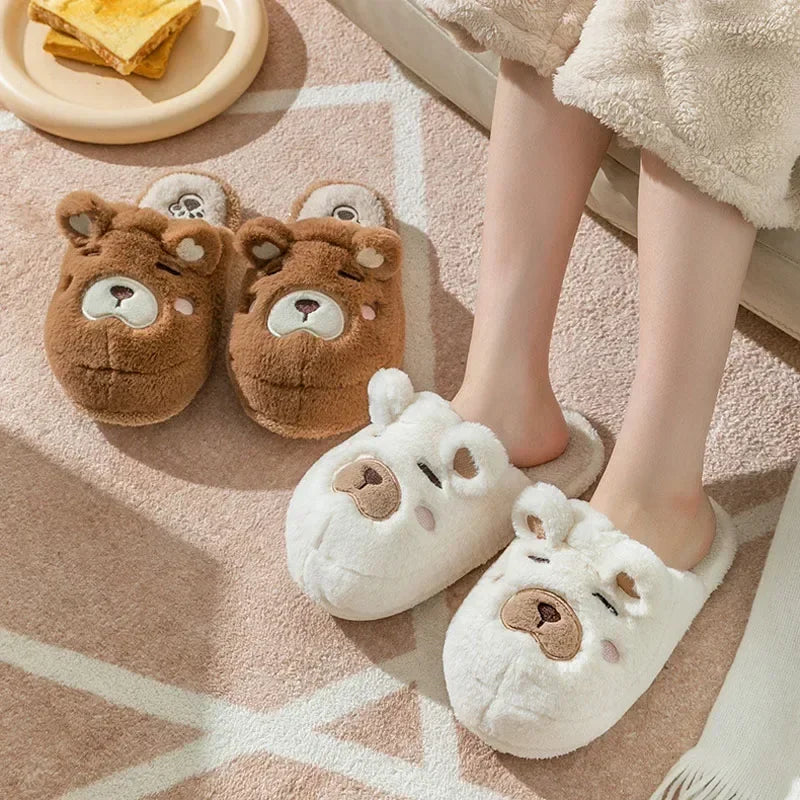 Home Slipper Womens Teddy Bear Winter Warm Plush Contton Indoor Funny Fuzzy Floor House Room Shoes Flat Female Men Male Platform