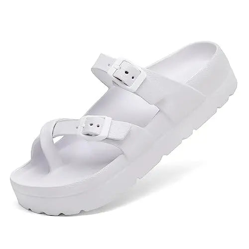 Kidmi Summer Women's Platform Sandals Comfort Foam Slides Lightweight Thick Soles Cloud Sandals Adjustable Buckle Cushion Sandal