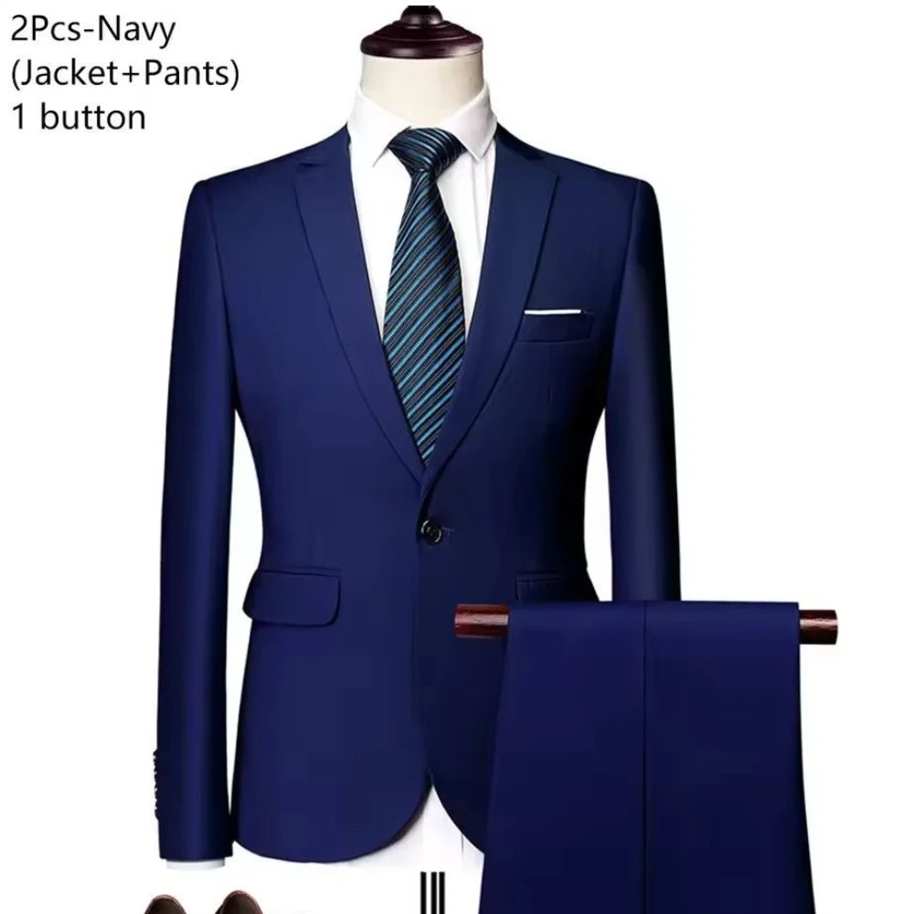 Men Suits Set Jackets Pants 2 Pieces Elegant For Wedding Slim Fit Blazers Formal Outfit Fashion Classic Full 2025 Costume