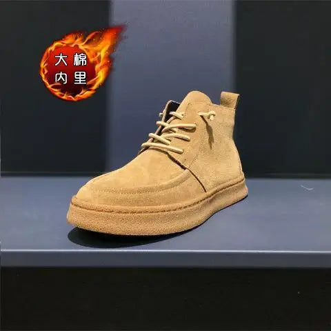 High Top Sneakers Men Winter Plush Boots Fashion Casual Nubuck Leather Breathable Height Increased Flat Platform Board Shoes