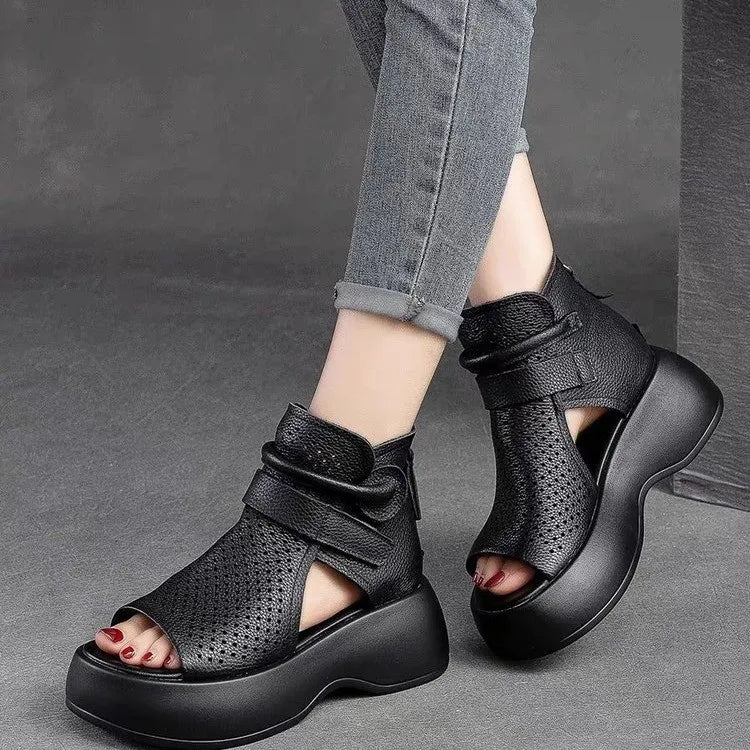 Sandals Boots Hollow for Womem Breathable Hole Shoes Thick Sole Fish Mouth Summer Hook & Loop Retro Comfortable Women Sandals
