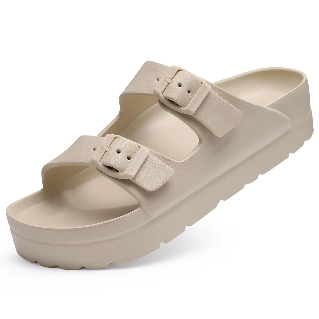 Kidmi Summer Women's Platform Sandals Comfort Foam Slides Lightweight Thick Soles Cloud Sandals Adjustable Buckle Cushion Sandal