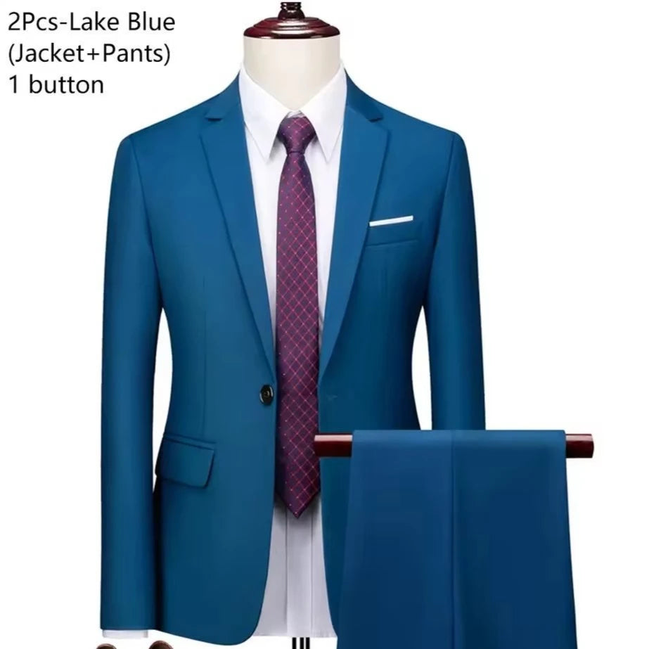 Men Suits Set Jackets Pants 2 Pieces Elegant For Wedding Slim Fit Blazers Formal Outfit Fashion Classic Full 2025 Costume